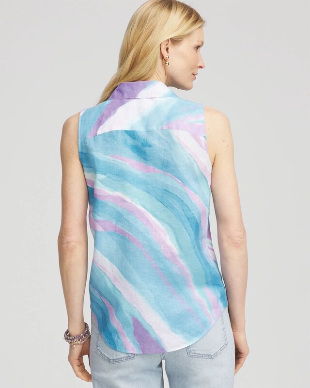 No Iron Linen Tie-Front Sleeveless Shirt - image 3